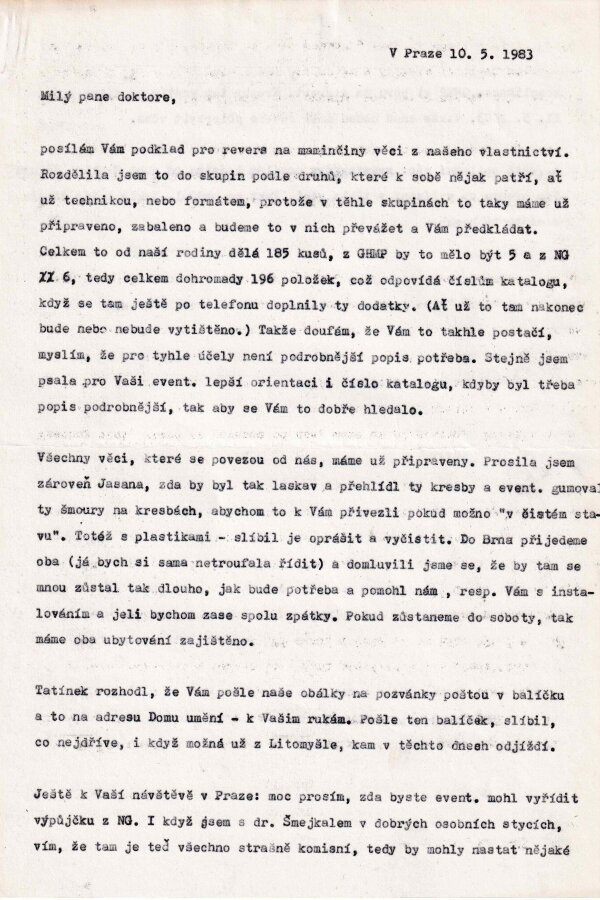 Korespondence P. Bregantové J. Valochovi, 1983, © archiv Nadačního fondu Kmentová Zoubek, 2023  